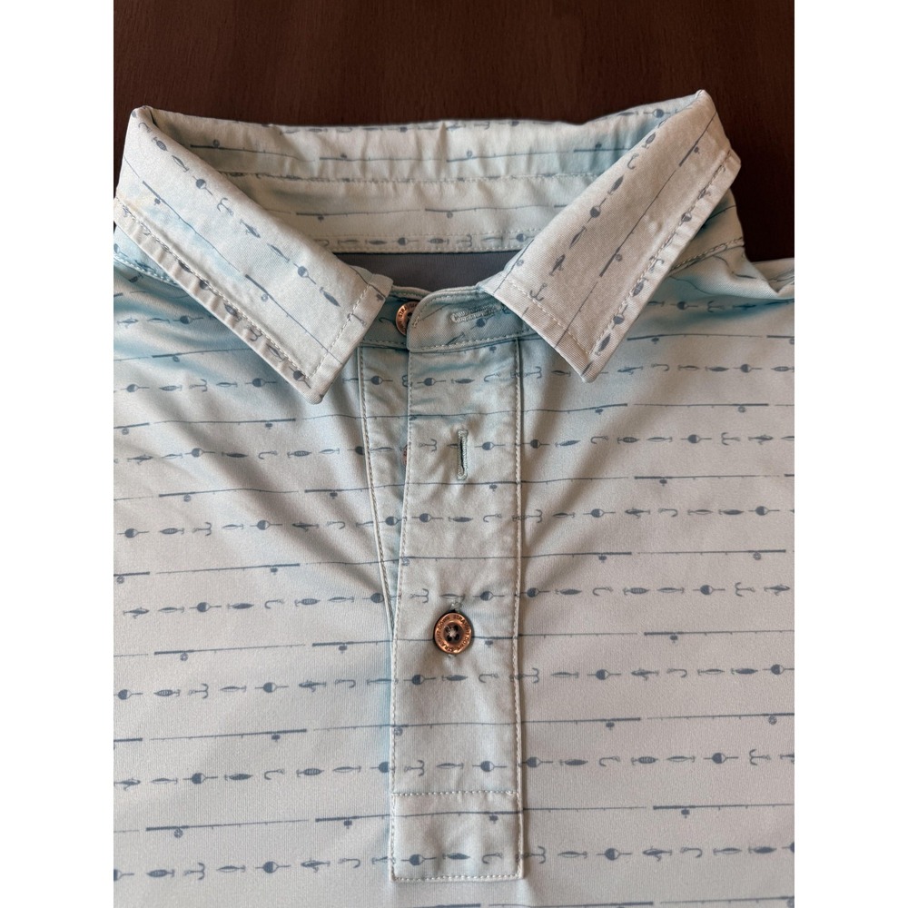 Straight Down Performance Polo Shirt Mens XL Blue Fish Print Stretch Golf Top